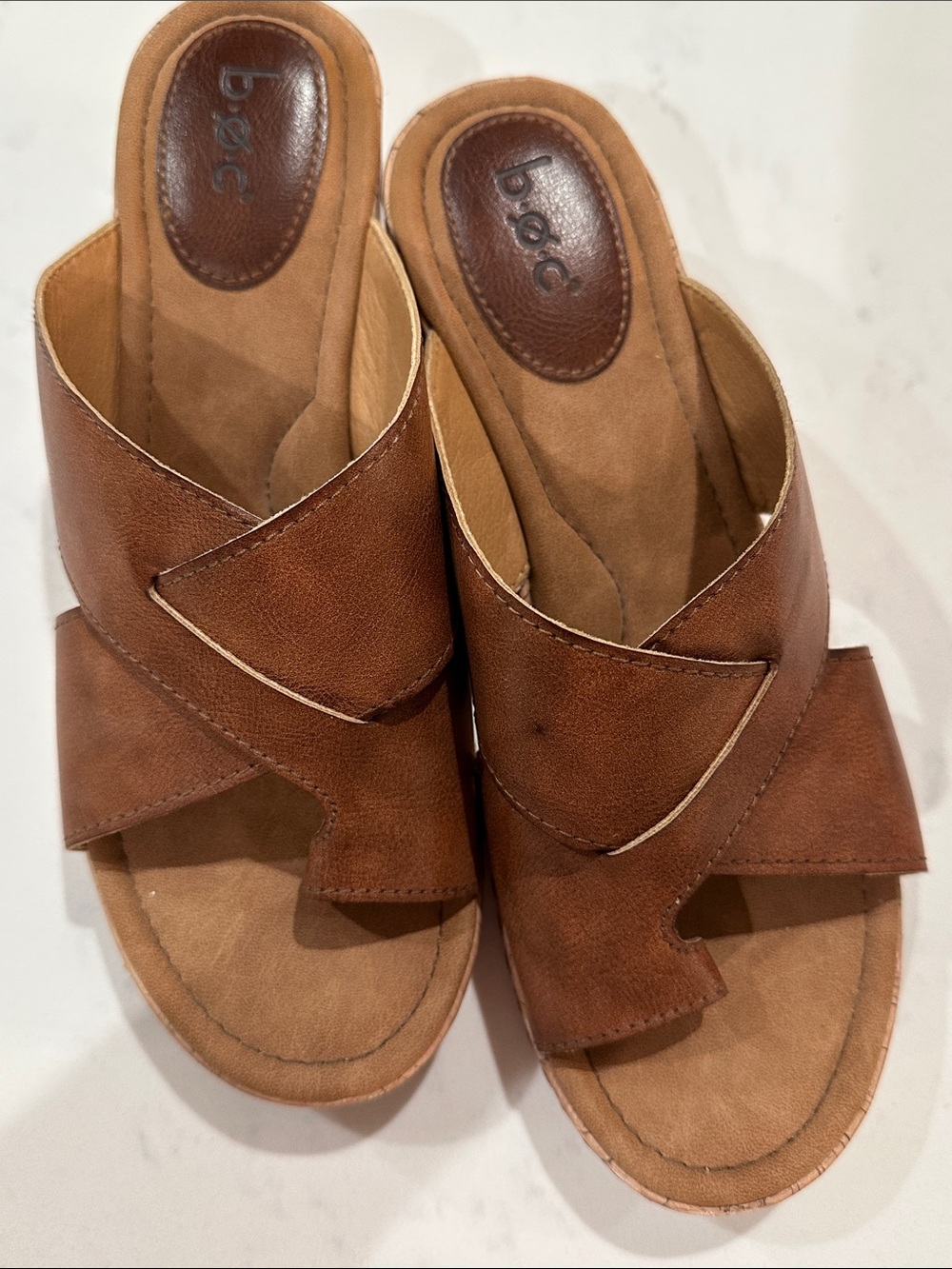 boc Brown Leather Crossover Slide Sandals